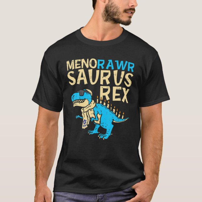 T-shirt Menorawr Saurus Rex Dinosaure Juif Hanoukka Kids (Devant)