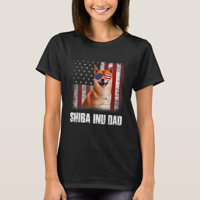 T-shirt Mens American Flag Best Shiba Inu Dad Ever Dog Dad (Devant)