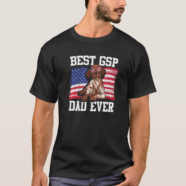 T-shirt Mens Best GSP Dad Ever US Flag German Shorthaired  (Devant)