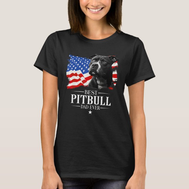 T-shirt Mens Best Pitbull Dad Ever American Flag Father s  (Devant)