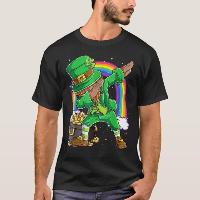 T-shirt Mens Black Leprechaun Dabbing African American St (Devant)