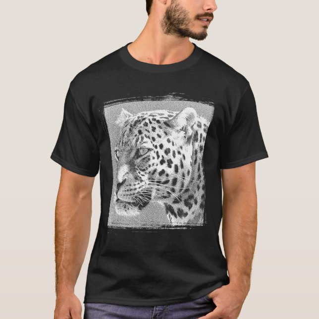 T-shirt Mens Black T Shirt Leopard Head Moderne Élégant (Devant)
