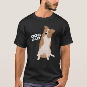 T-shirt Mens Blanc & Rouge Merle Bordure Collie Chien Papa