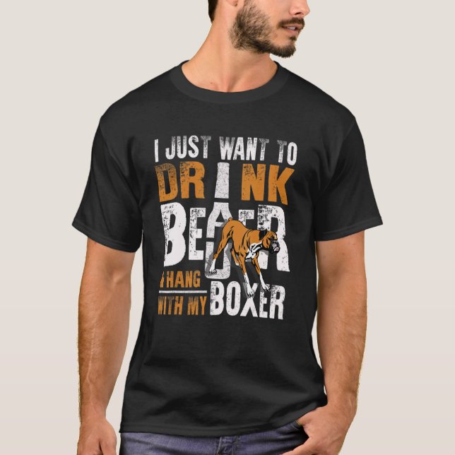 T-shirt Mens Boxer Dad  Father's Day Dog   Beer (Devant)