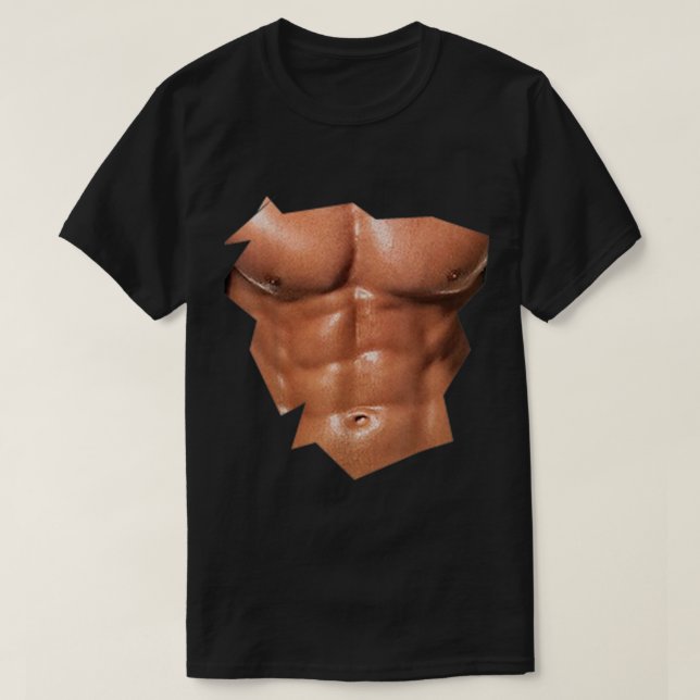 T-shirt Mens Chest Six Pack Abs drôle faux abs Muscles REA (Design devant)