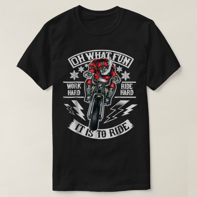 T-shirt Mens Christmas Motorcycle Père Noël Biker oh quel  (Design devant)