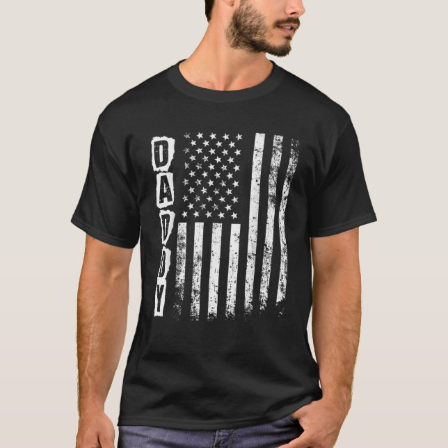 T-shirt Mens Daddy Cadeau Fête des Pères Drapeau américain (Devant)