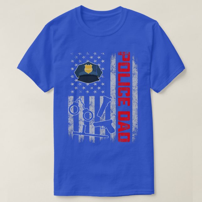 T-shirt Mens Distressed USA Flag Police Dad Patriotic Fath (Design devant)