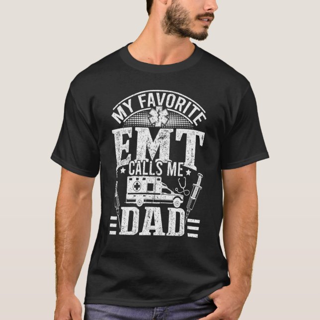 T-shirt Mens Emt Papa Mon Emt Favori M'Appelle Papa Médica (Devant)