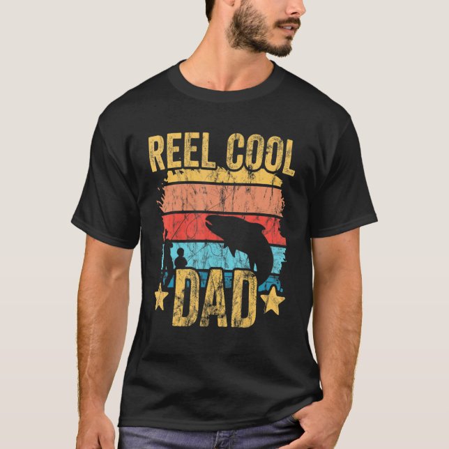 T-shirt Mens Father And Son Fishing Retro Reel Cool Dad (Devant)