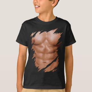 T-shirt Mens Faux Muscles Écrits Torn Poitrine Six Pack Ab
