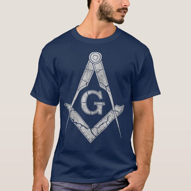 T-shirt Mens Freemason Carré et Compass Stone Style (Devant)
