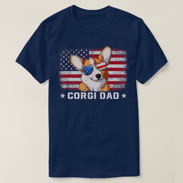 T-shirt Mens Funny Corgi Papa American Flag Fête des pères (Design devant)