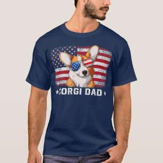 T-shirt Mens Funny Corgi Papa American Flag Fête des pères