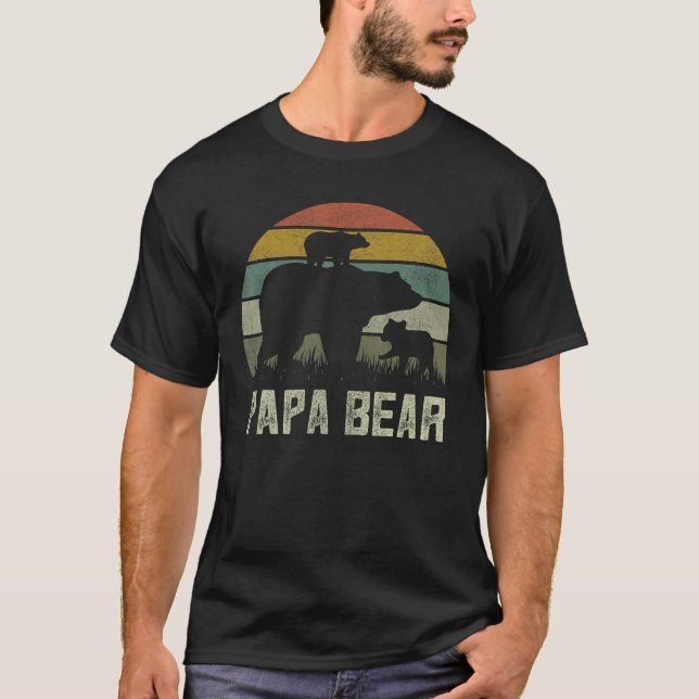 T-shirt Mens Funny Papa Bear Shirts Cub 2 Enfants Fête des (Devant)