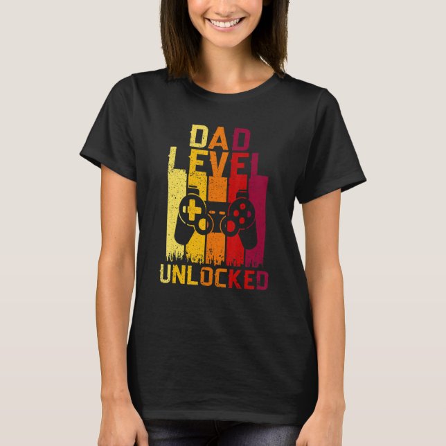 T-shirt Mens Game Players Pregnancy Announcement Dad Level (Devant)