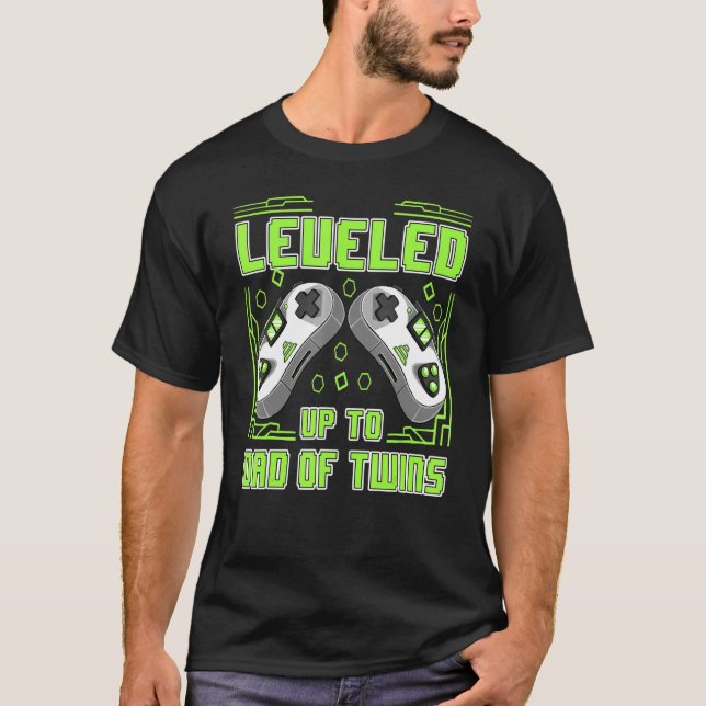 T-shirt Mens Gaming Leveled Up To Dad Of Twins Video Gamer (Devant)