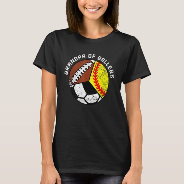 T-shirt Mens Grandpa Of Ballers  Softball Soccer Football  (Devant)
