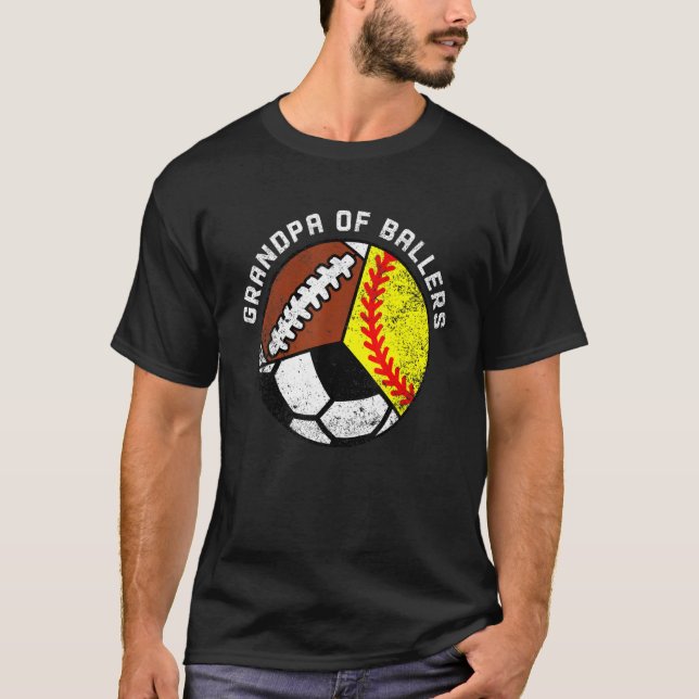 T-shirt Mens Grandpa Of Ballers  Softball Soccer Football  (Devant)