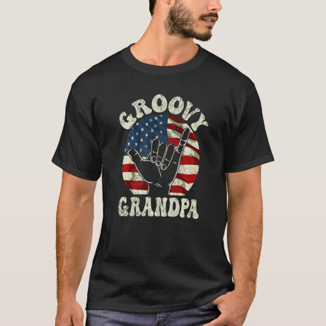 T-shirt Mens Groovy Grandpa 70s Aesthetic USA Flag Retro R (Devant)