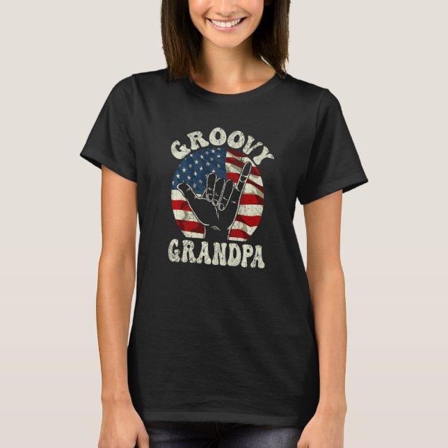 T-shirt Mens Groovy Grandpa 70s Aesthetic USA Flag Retro R (Devant)