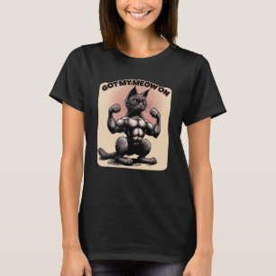 T-shirt Mens Gym Cat Workout Muscle Six Pack Powerliflifti