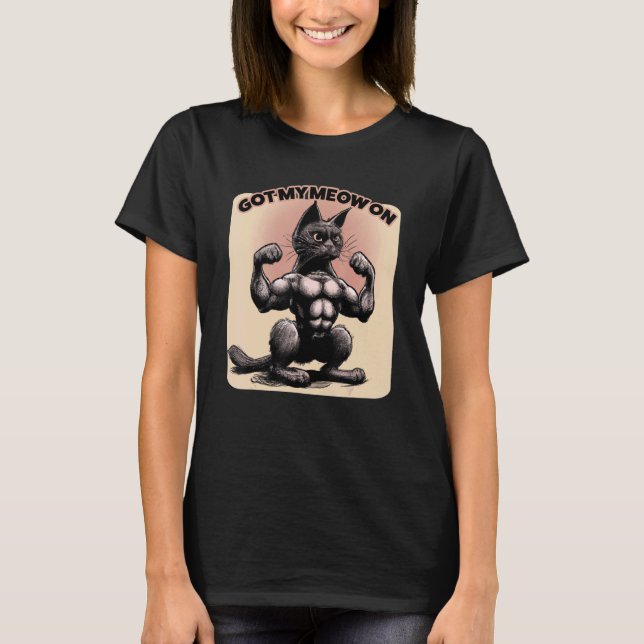 T-shirt Mens Gym Cat Workout Muscle Six Pack Powerliflifti (Devant)