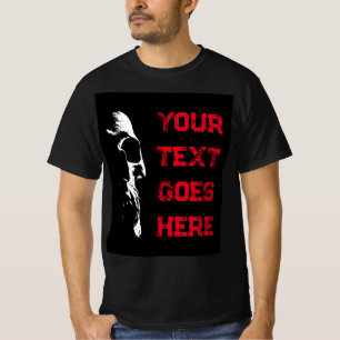 T-shirt Mens Halloween Crâne Noir Rouge Texte détendu