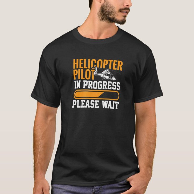T-shirt Mens Hélicoptère Pilote En Cours Veuillez Attendre (Devant)