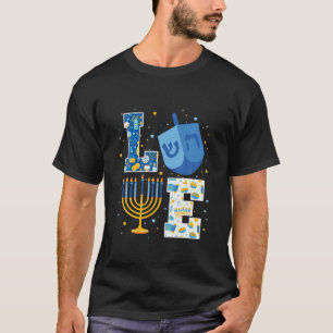 T-shirt Mens LOVE Cute Hanoukka Décorations Dreidel Menora