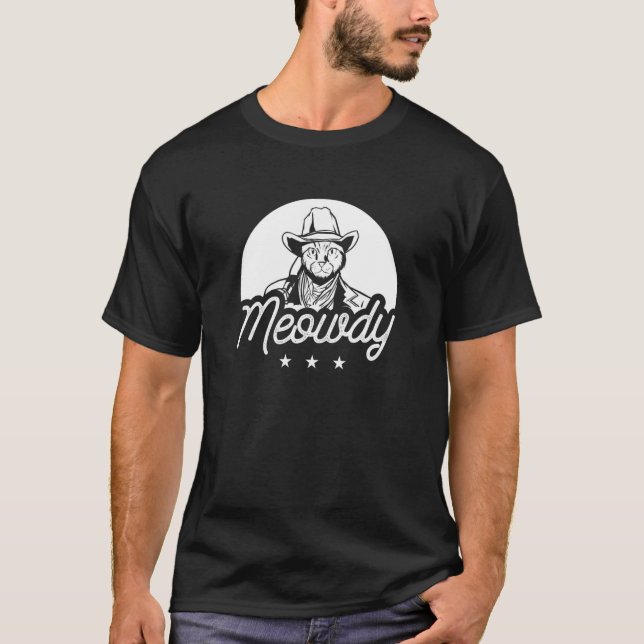 T-shirt Mens Meowdy Cat Mashup Howdy Texas Western Cowboy (Devant)
