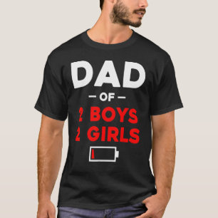 T-shirt Mens Papa Of 2 Boys 2 Girls Low Battery Papa'