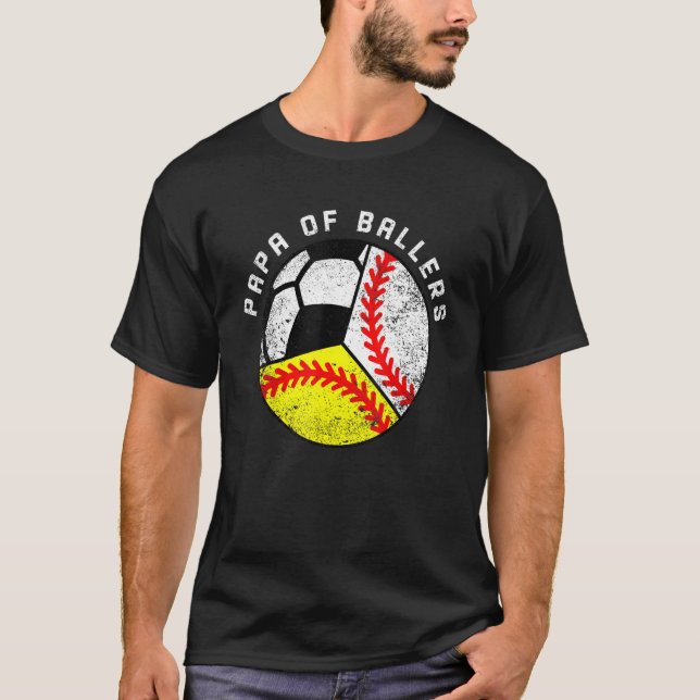 T-shirt Mens Papa Of Ballers Baseball Softball Soccer Pap (Devant)