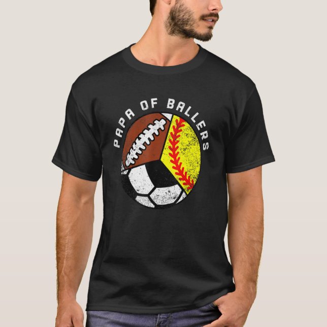 T-shirt Mens Papa Of Ballers Softball Football Football Fo (Devant)