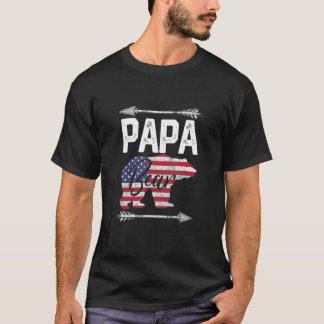 T-shirt Mens Papa Ours Drapeau Américain 4 juillet Père