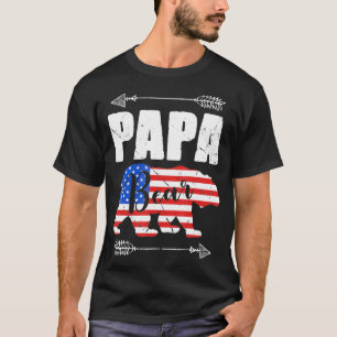 T-shirt Mens Papa Ours Drapeau Américain 4 juillet Père
