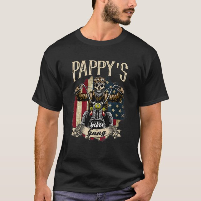 T-shirt Mens Pappy Biker Gang Drapeau Pappy Rides Vélo (Devant)
