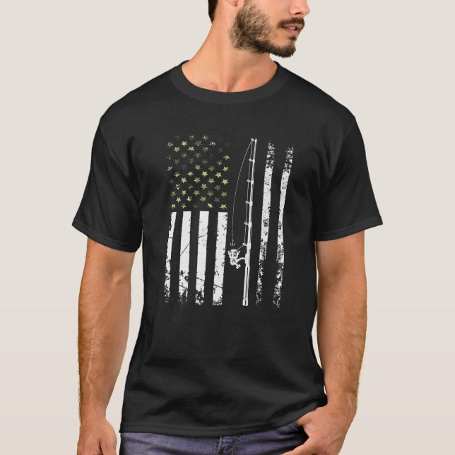 T-shirt Mens Patriotic Fishing Camouflage USA Drapeau Bass (Devant)