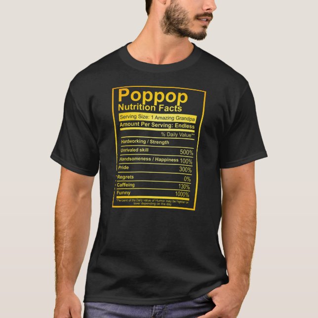 T-shirt Mens Poppop Nutrition Facts Fête des pères Drôle (Devant)