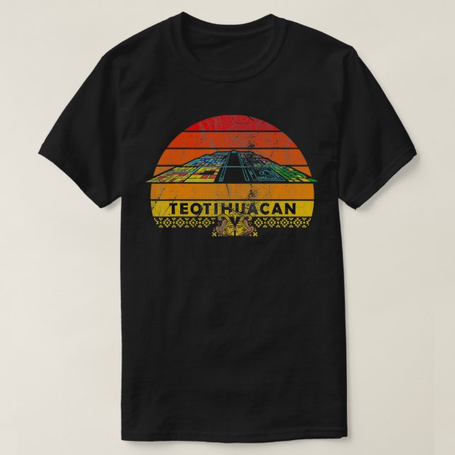 T-shirt Mens Retro Aztecs Teotihuacan Pyramide of the Sol  (Design devant)