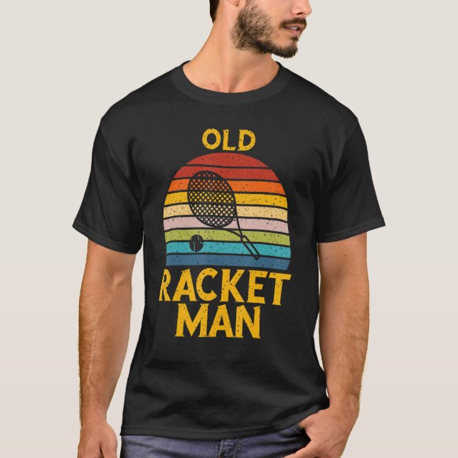 T-shirt Mens Retro Tennis Lover Old Racket man Tennis Play (Devant)
