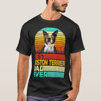 T-shirt Mens Retro Vintage Best Boston Terrier Papa Ever F