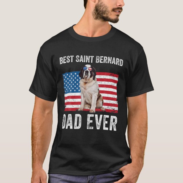 T-shirt Mens Saint Bernard Papa Drapeau américain St Berna (Devant)