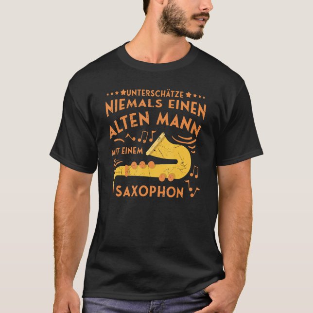 T-shirt Mens Saxophone Old Man Musician Saxophone Brass Mu (Devant)