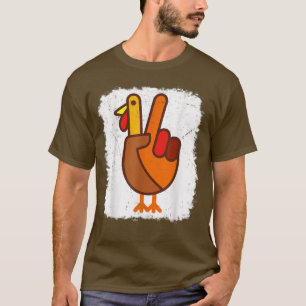 T-shirt Mens Thanksgiving Turkey Hand Peace Bleached Thank