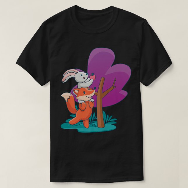 T-shirt Mens un mignon et un lapin cueillant une pomme d'u (Design devant)