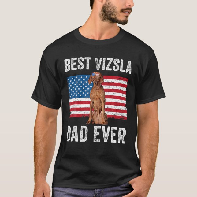 T-shirt Mens Vizsla Papa Drapeau Américain Vizsla Amoureux (Devant)