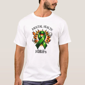 T-shirt Mental Health Matters Pop Art Green Ribbon