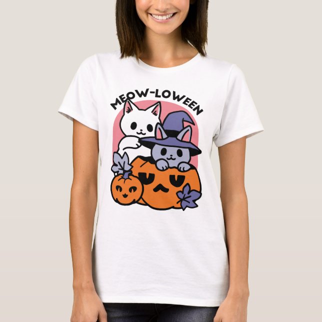 T-shirt Meow-Loween - Cute Halloween Conception Chat (Devant)