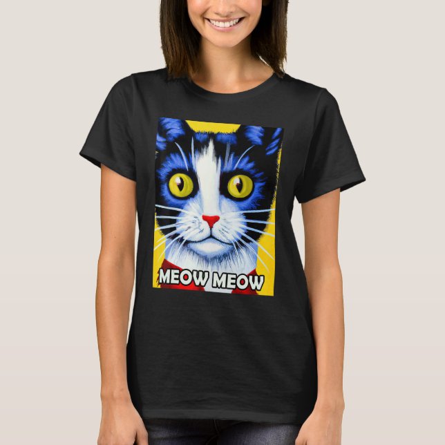 T-shirt Meow Meow Cute Chat Kitty Kitten En Style Chat (Devant)